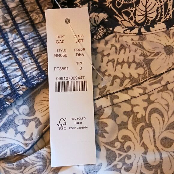 J CREW Cotton Poplin Square Neck Mermaid Print Puff Sleeve Top Size 0 - Picture 7 of 8